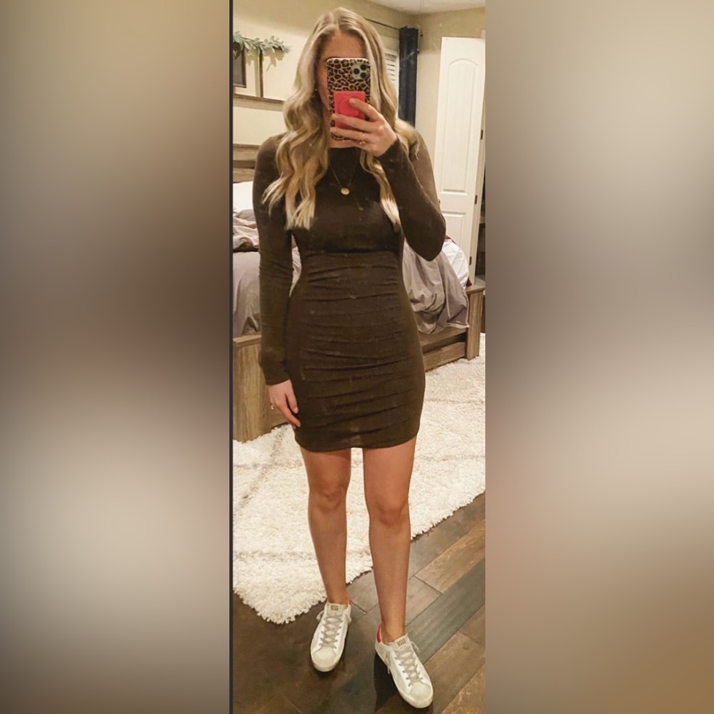 fitted green Express long sleeve dress